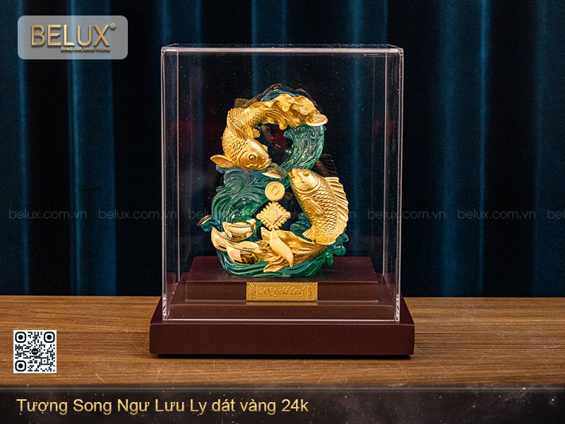 Tượng song ngư lưu ly dát vàng 24k&nbsp;
